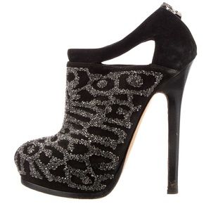 Fendi Black Suede Beaded Accent Boots